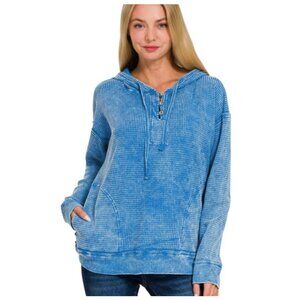 Zenana acid wash oversized cotton waffle hoodie size M